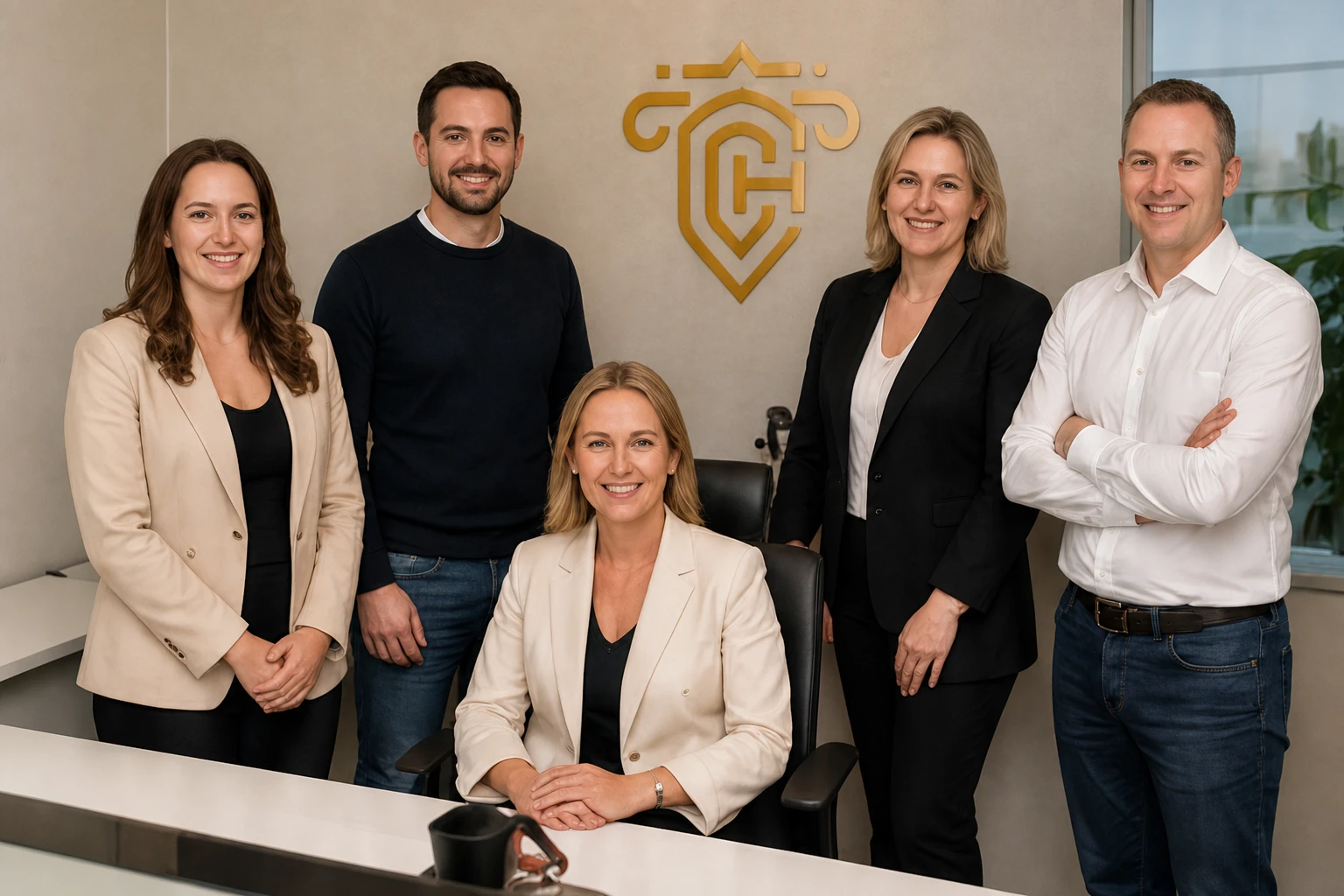 Het team van Claimhof in het kantoor in Rijswijk